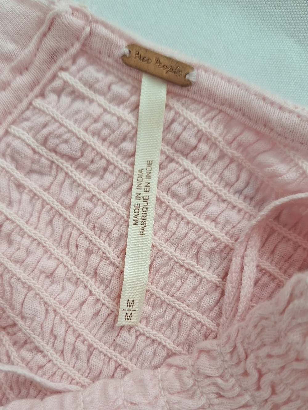 Free People Light Pink Smocked V-Neck Peplum Blouse